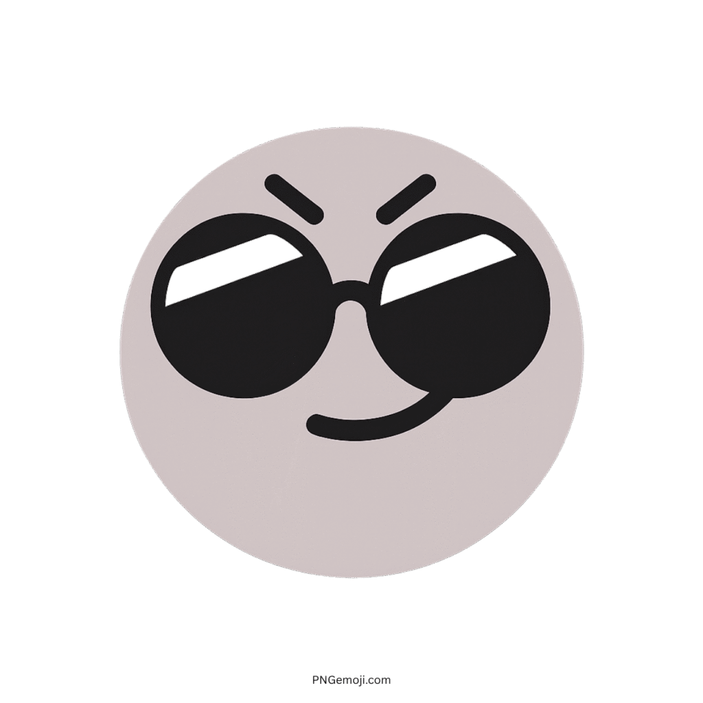 Complacent TikTok emoji featuring a pink smiley face with sunglasses and a smirk.