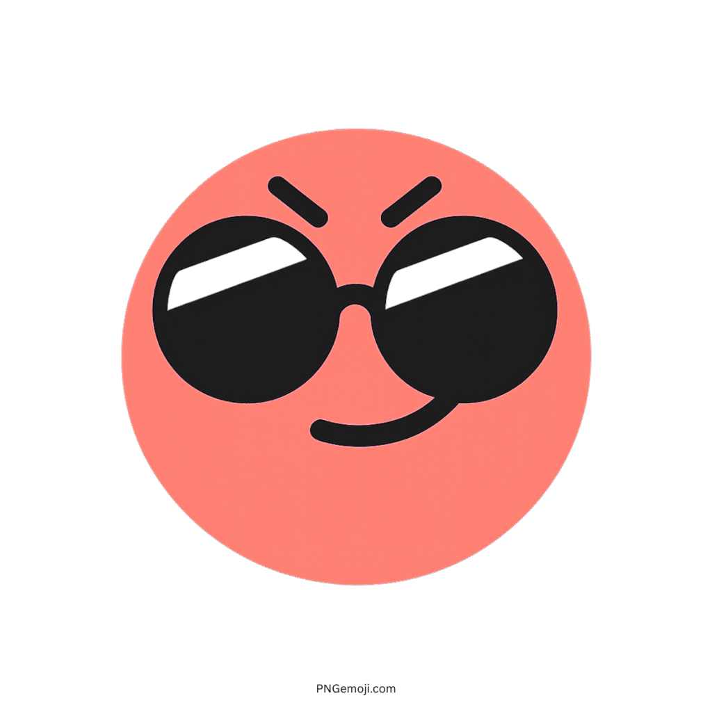 Complacent TikTok emoji featuring a pinkish-orange smiley face with sunglasses and a smirk.