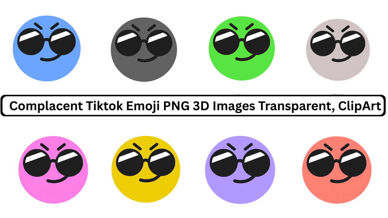 Collection of complacent TikTok emojis in various colors with sunglasses and smirks.