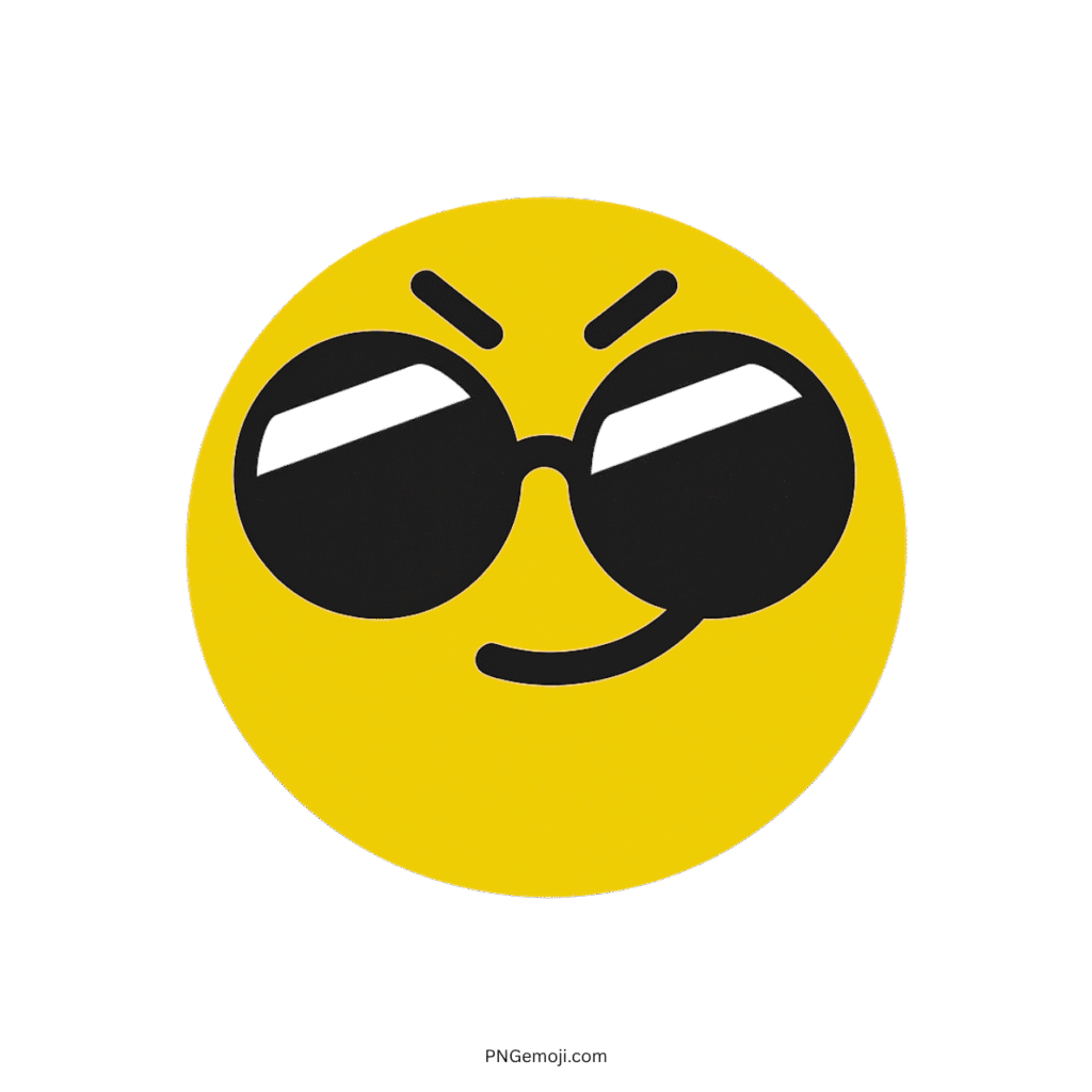 Complacent TikTok emoji featuring a yellow smiley face with sunglasses and a smirk.