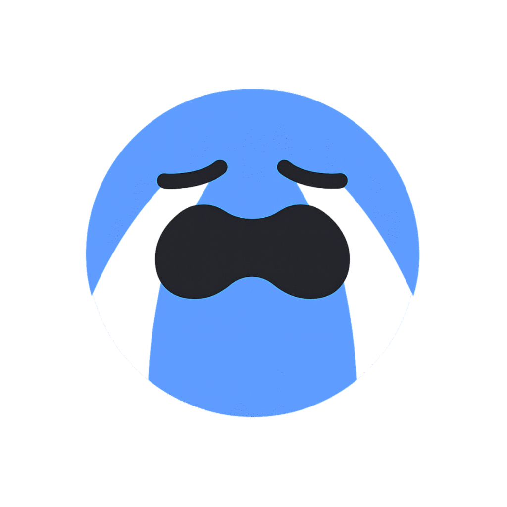 A blue crying emoji with tearful eyes representing sadness, widely used in TikTok to express sorrow or emotional moments.