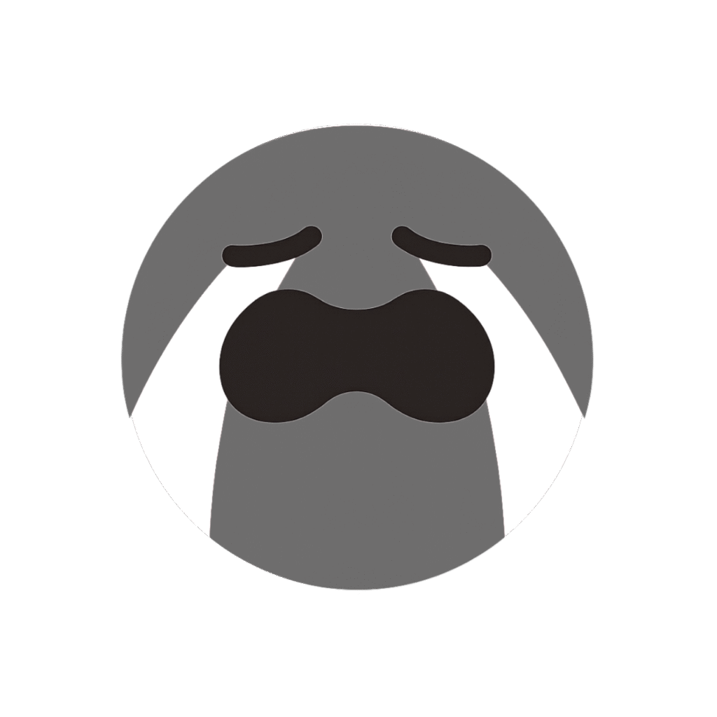 A gray crying emoji with tearful eyes, representing sadness and emotional distress, commonly used in digital conversations and on social media.