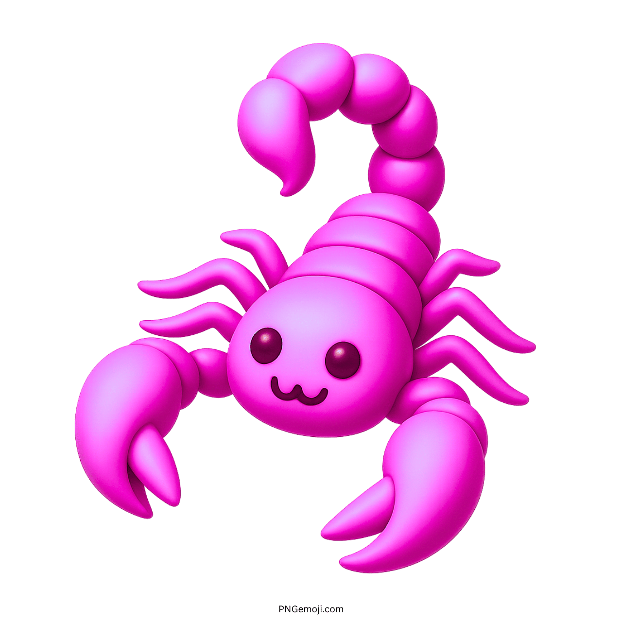 Cute 3D pink scorpion emoji with kawaii face and cartoon-style claws and tail