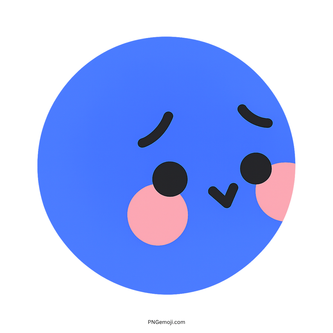 Cute blue blushing emoji face with shy expression on transparent background PNG