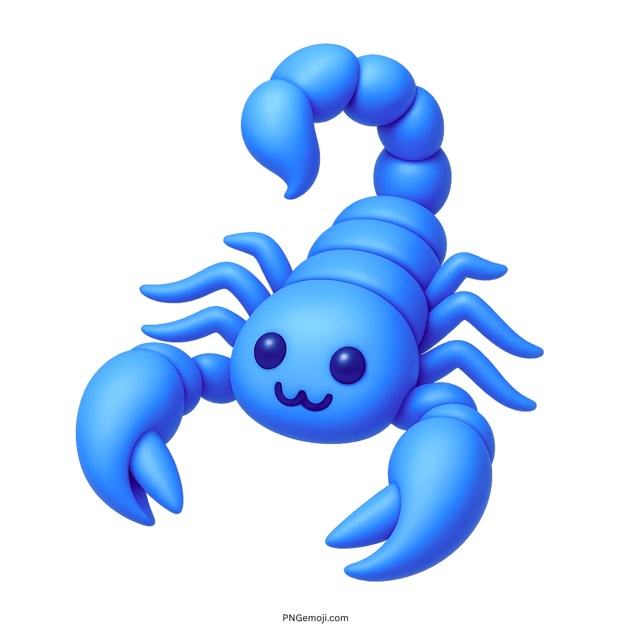 Cute blue scorpion emoji with claws and stinger in 3D cartoon style