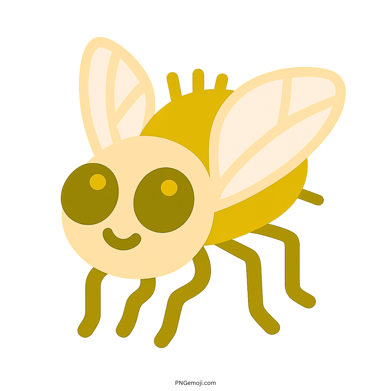 Adorable cartoon fly emoji with big eyes, soft wings, and smiling face
