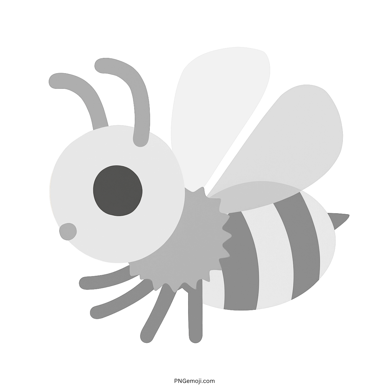 Cartoon honeybee emoji with wings and antennae in grayscale vector style