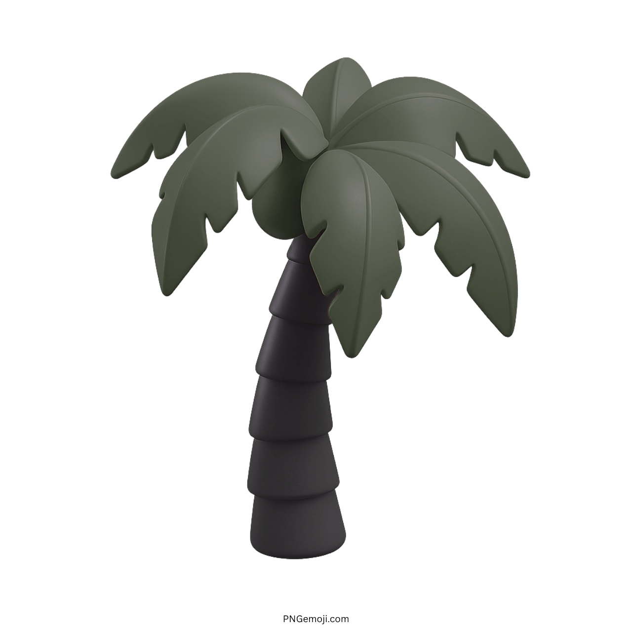 Dark green 3D palm tree emoji with minimalist cartoon style and black trunk