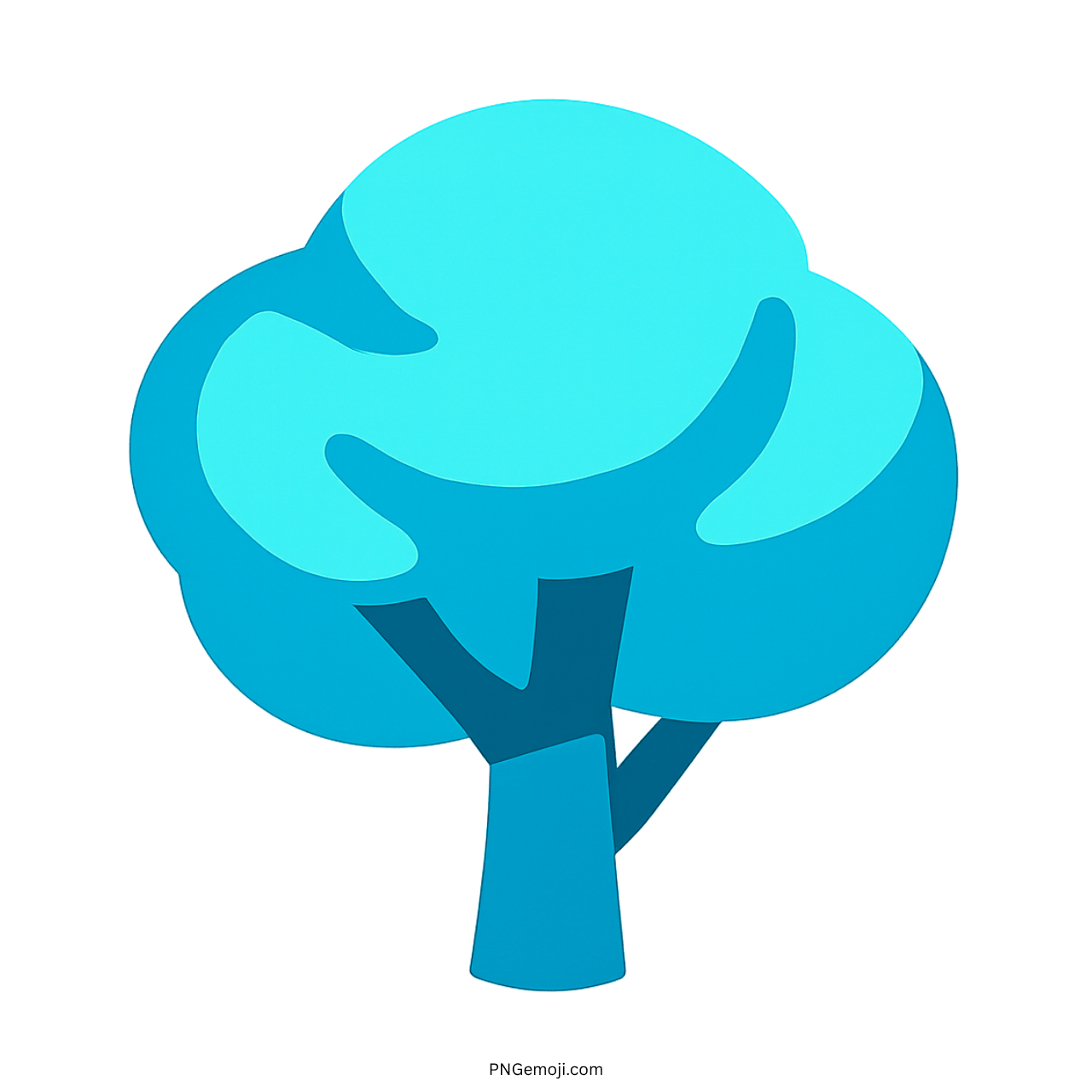 3D blue deciduous tree emoji with a stylized trunk and leaves, PNG format with transparent background