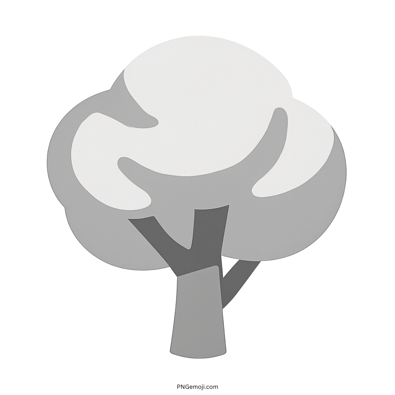 3D gray deciduous tree emoji with stylized trunk and leaves, PNG format with transparent background