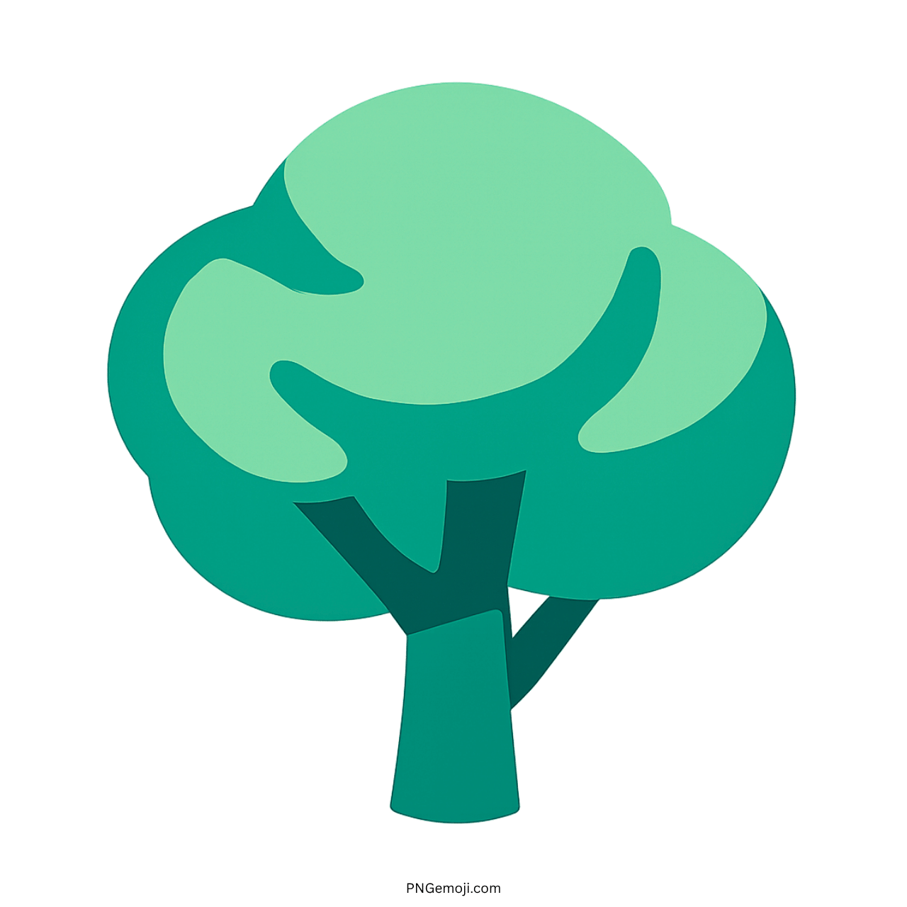 3D green deciduous tree emoji with stylized trunk and leaves, PNG format with transparent background