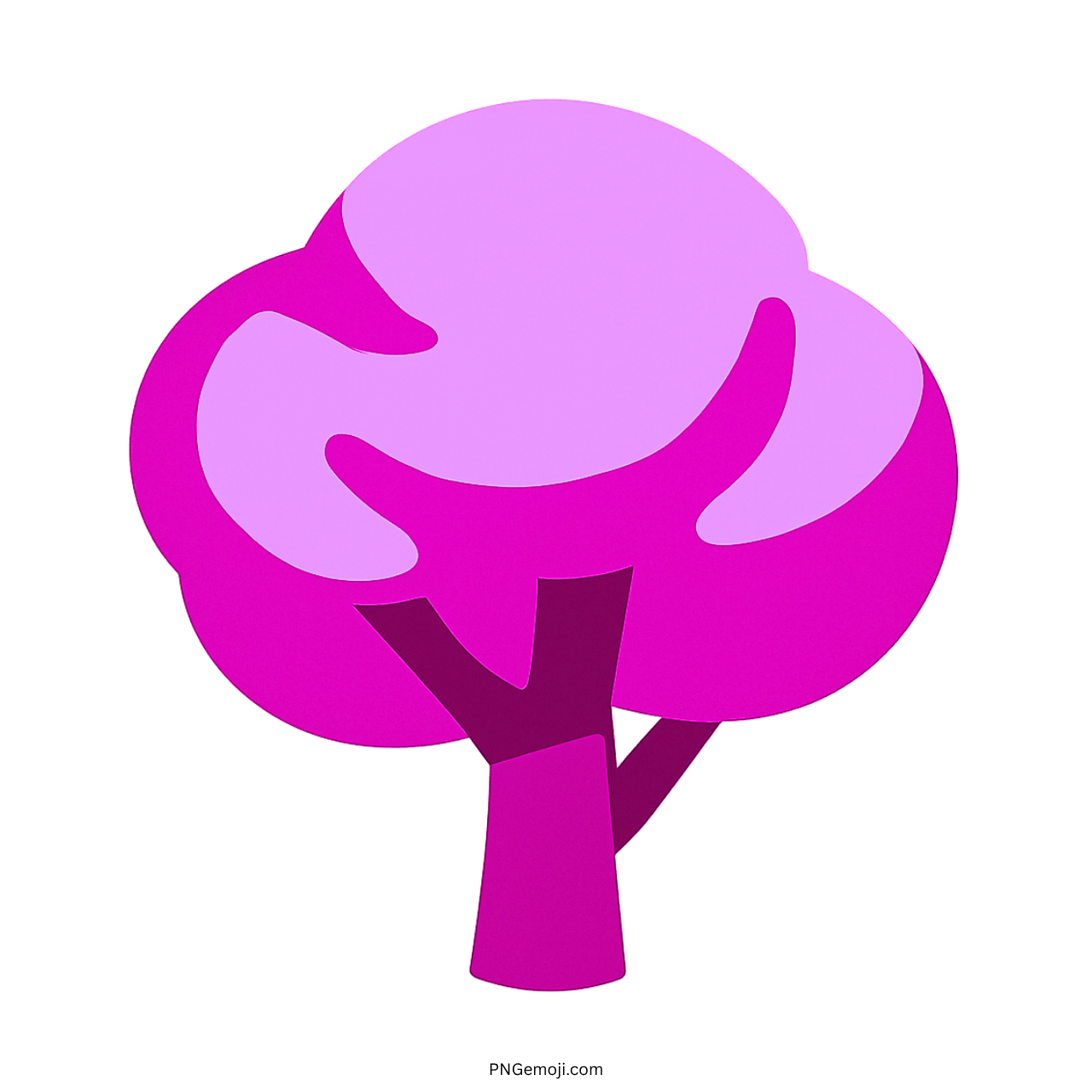 3D pink deciduous tree emoji with a stylized trunk and leaves, PNG format with transparent background