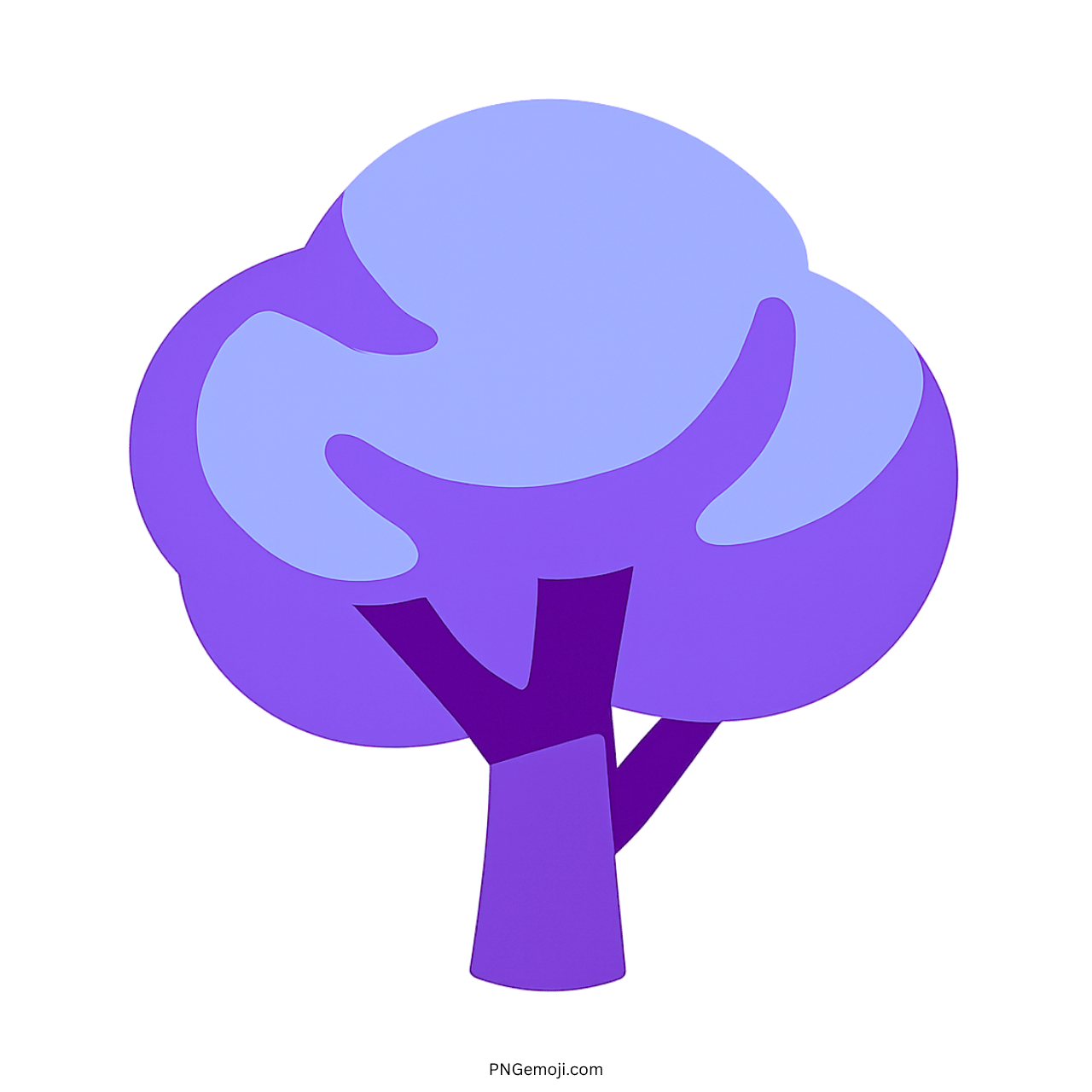 3D purple deciduous tree emoji with stylized trunk and leaves, PNG format with transparent background
