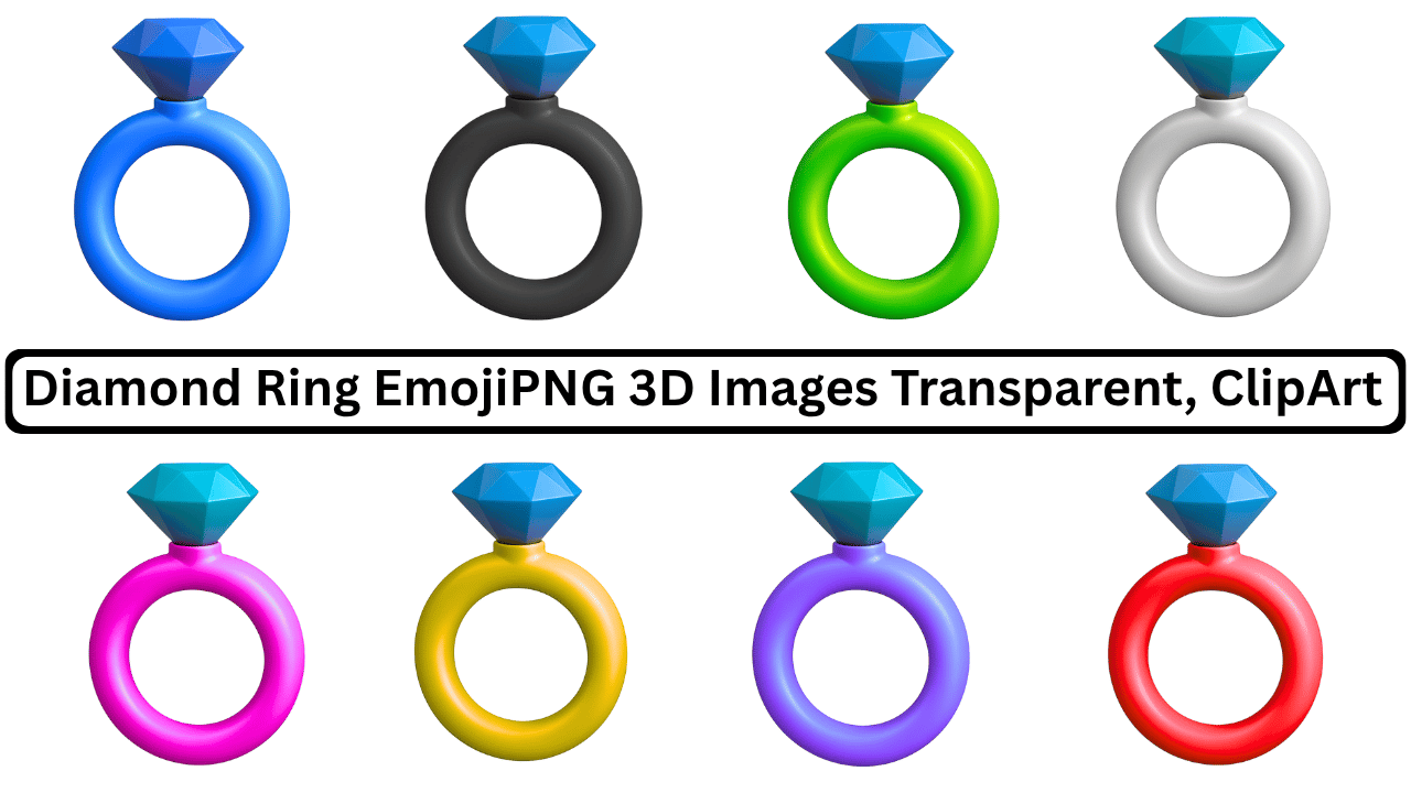Diamond ring emoji 3D colorful collection transparent background clipart images set