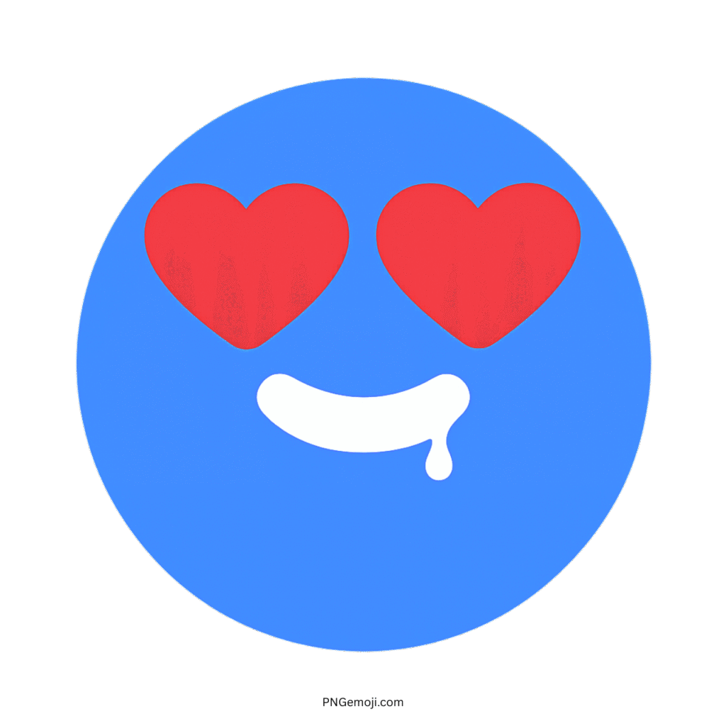 Blue emoji with heart-shaped eyes and drooling expression, representing attraction or infatuation.