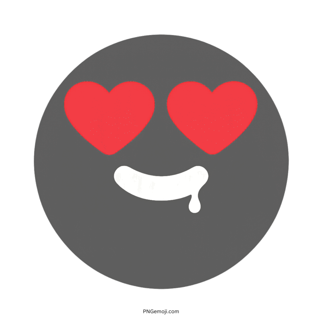 Dark emoji with heart-shaped eyes and drooling expression, symbolizing attraction or infatuation.