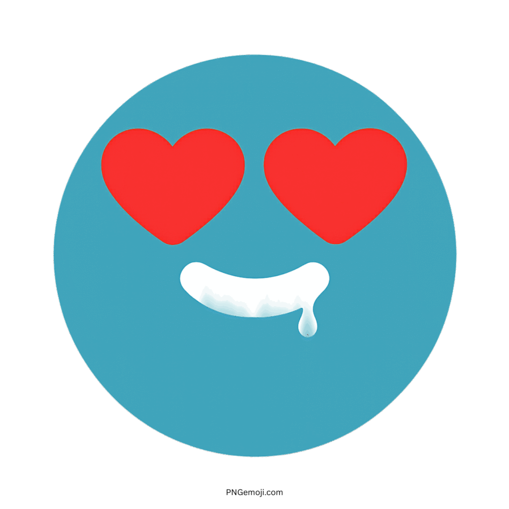 Light blue emoji with heart-shaped eyes and drooling expression, symbolizing love or infatuation.