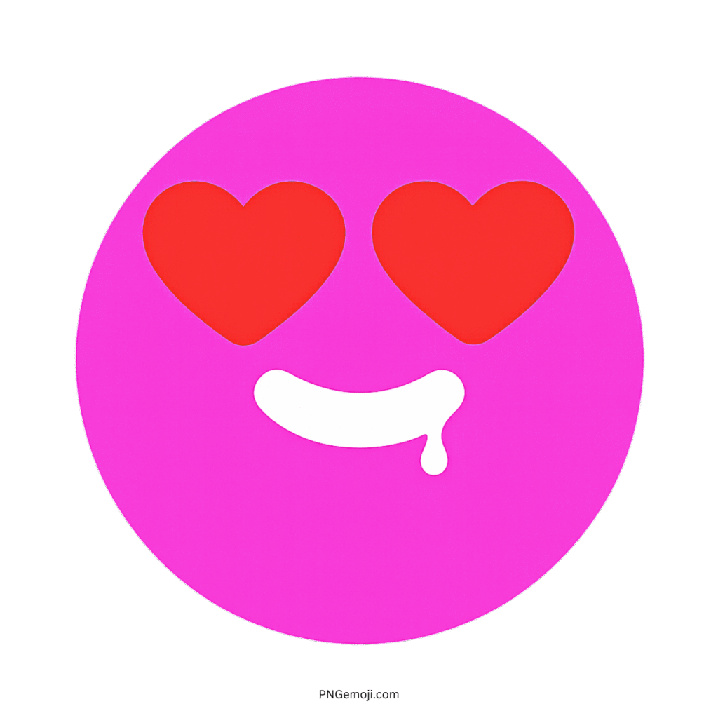 Pink emoji with heart-shaped eyes and drooling expression, symbolizing intense attraction or admiration.