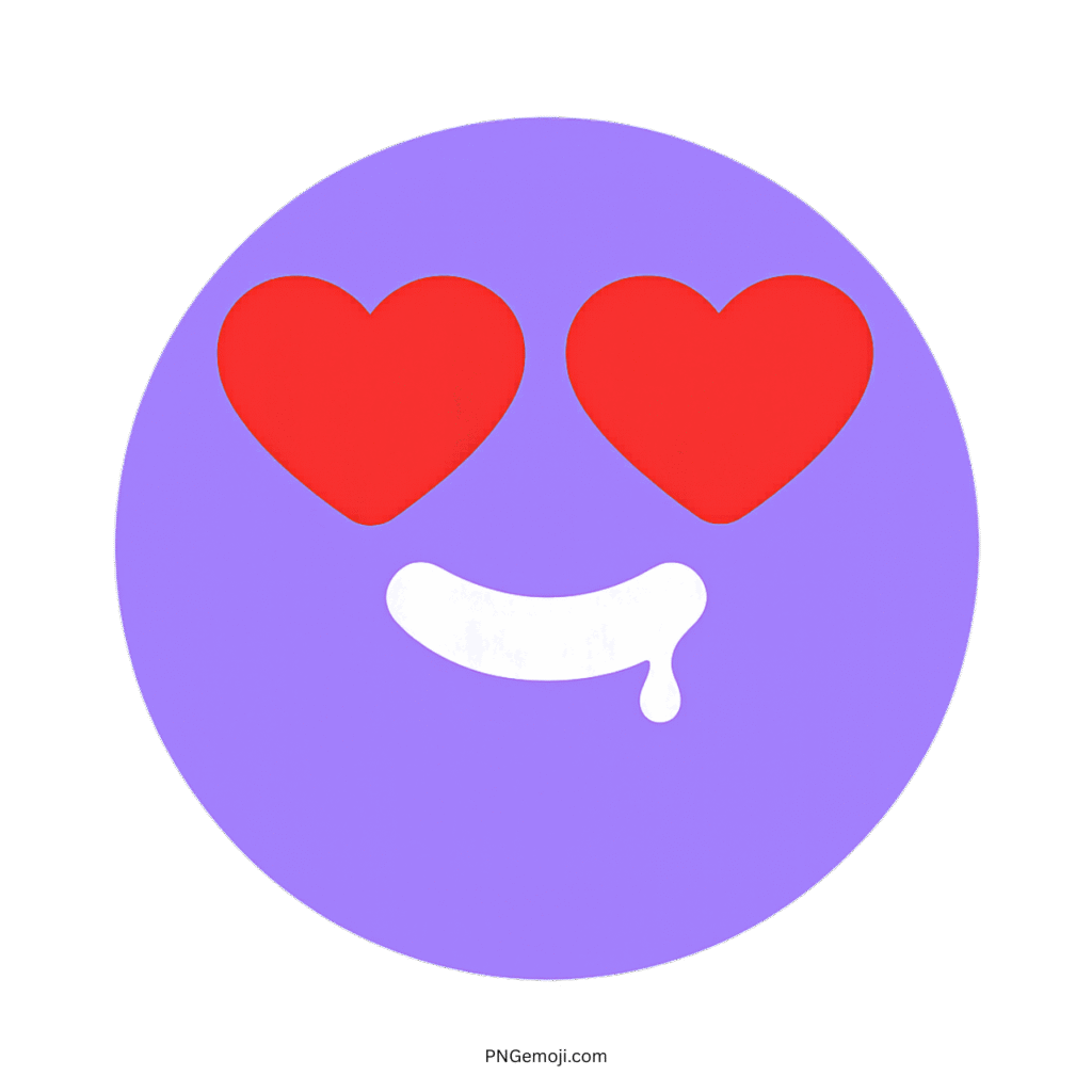 Purple emoji with heart-shaped eyes and drooling expression, symbolizing admiration or attraction.
