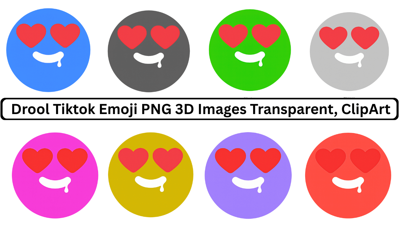 Collage of colorful drooling heart eyes emojis, featuring various backgrounds like blue, green, pink, and purple.