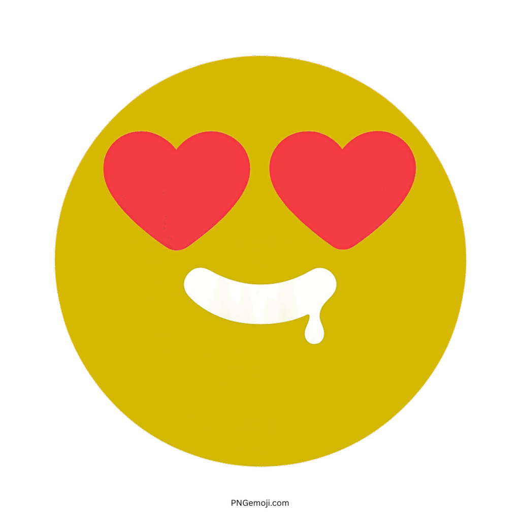 Yellow emoji with heart-shaped eyes and drooling expression, conveying infatuation or admiration.