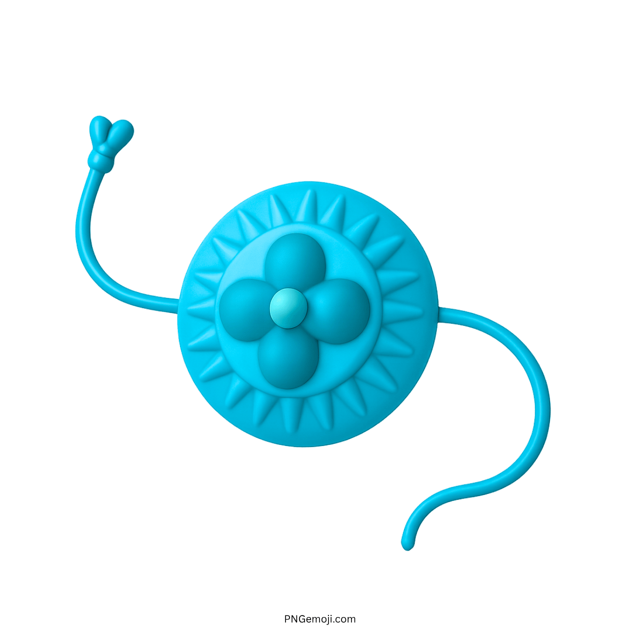 Cyan blue 3D rakhi emoji with floral center and festive curved threads