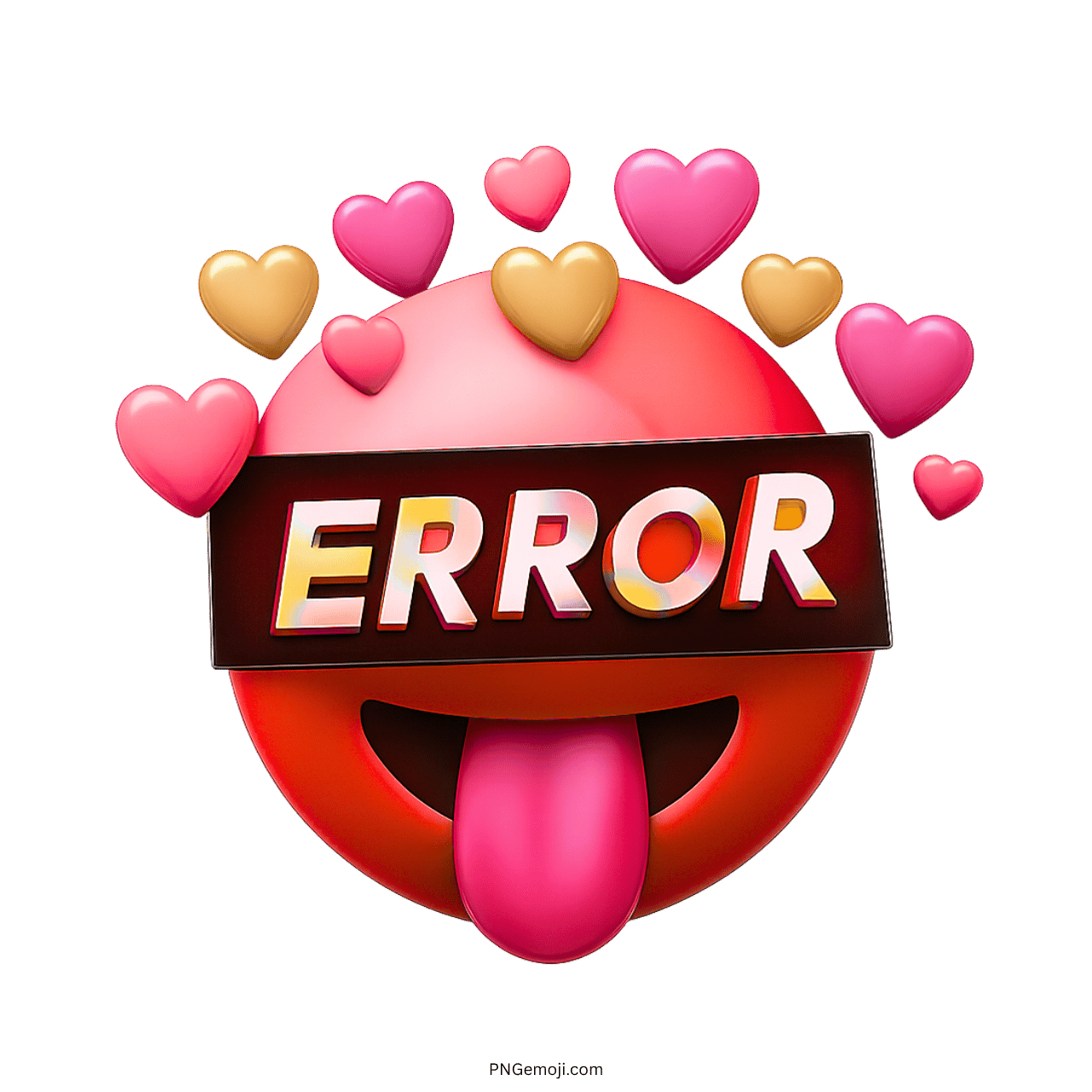 3D red error emoji with hearts and tongue sticking out.