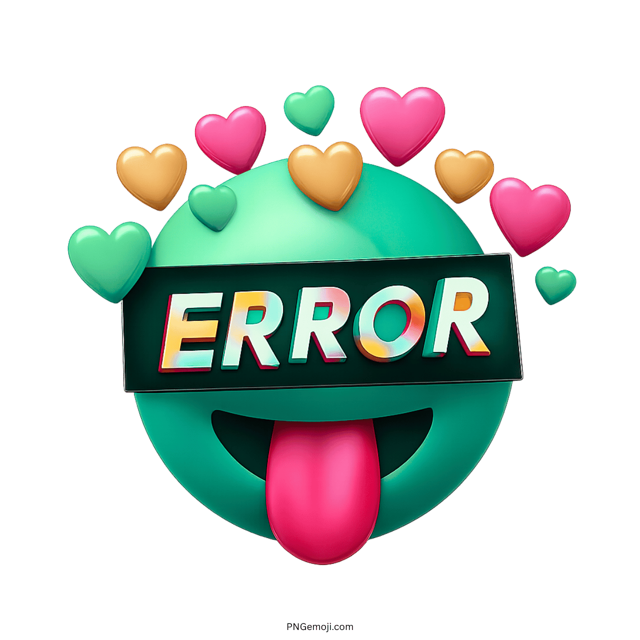 Error emoji with colorful hearts and a playful tongue sticking out, adding a fun and quirky vibe.