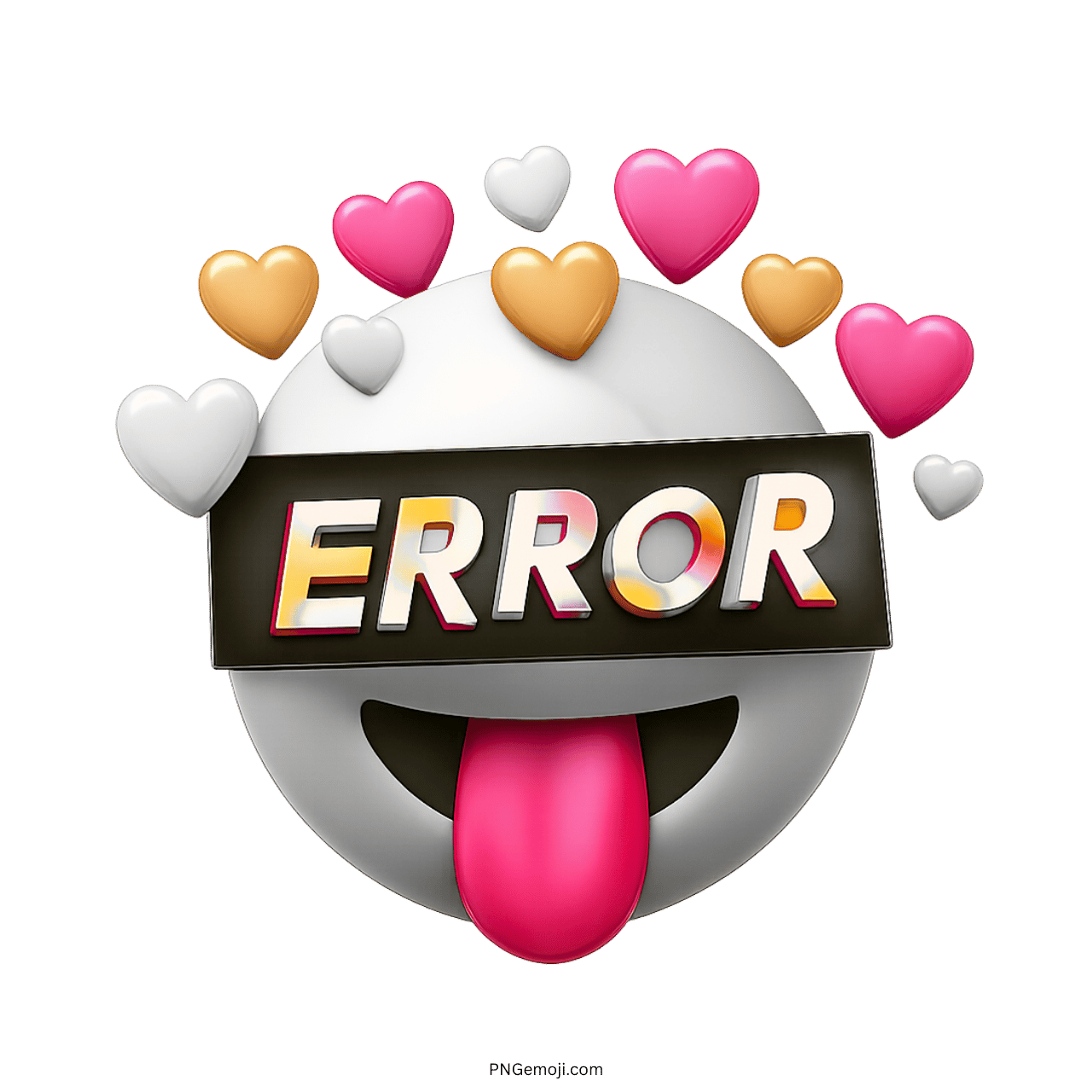 Error emoji with love hearts and a tongue sticking out, symbolizing fun and mischief