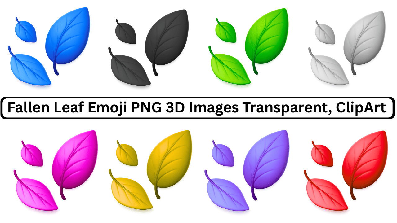 Colorful fallen leaf emoji 3D PNG transparent background clipart in multiple vibrant shades