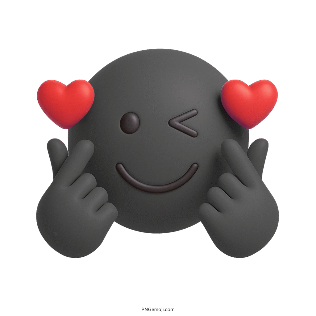 Black Finger Heart Emoji with Wink and Red Hearts