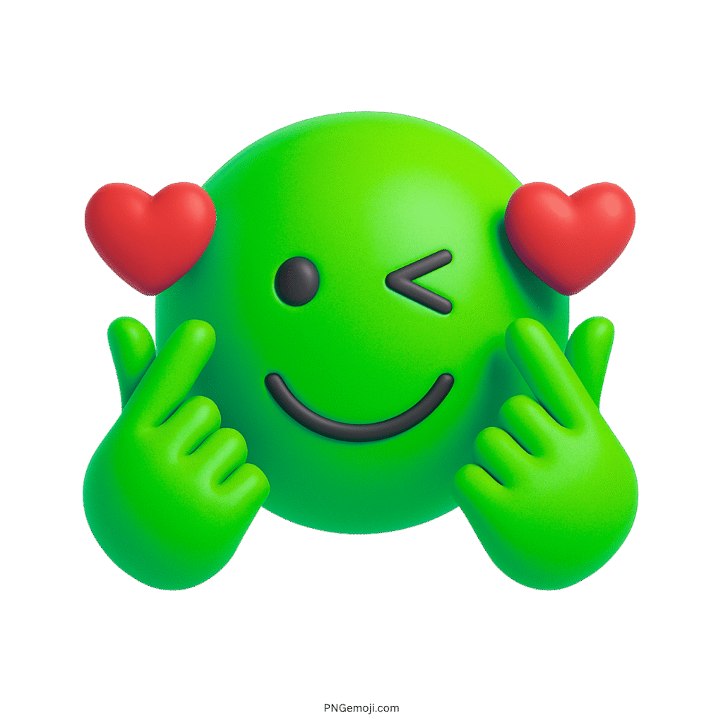 Green Finger Heart Emoji with Wink and Red Hearts