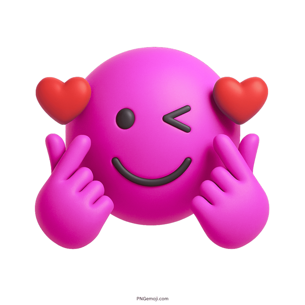  Pink Finger Heart Emoji with Wink and Red Hearts