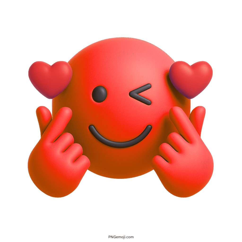  Red Finger Heart Emoji with Wink and Red Hearts