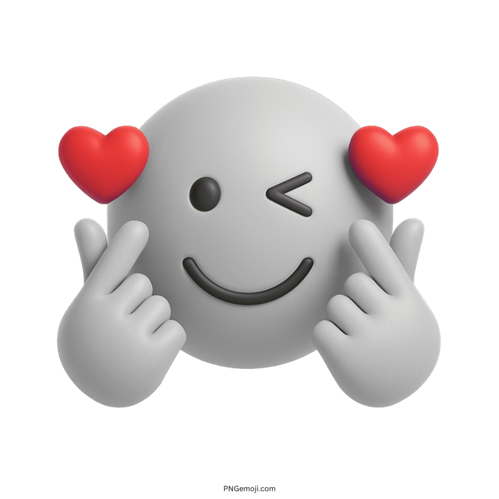 White Finger Heart Emoji with Wink and Red Hearts