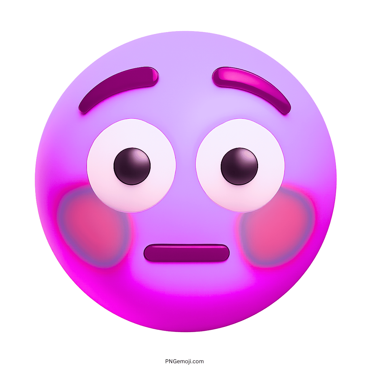 3D flushed emoji with a purple hue, blush marks, and big eyes, transparent background