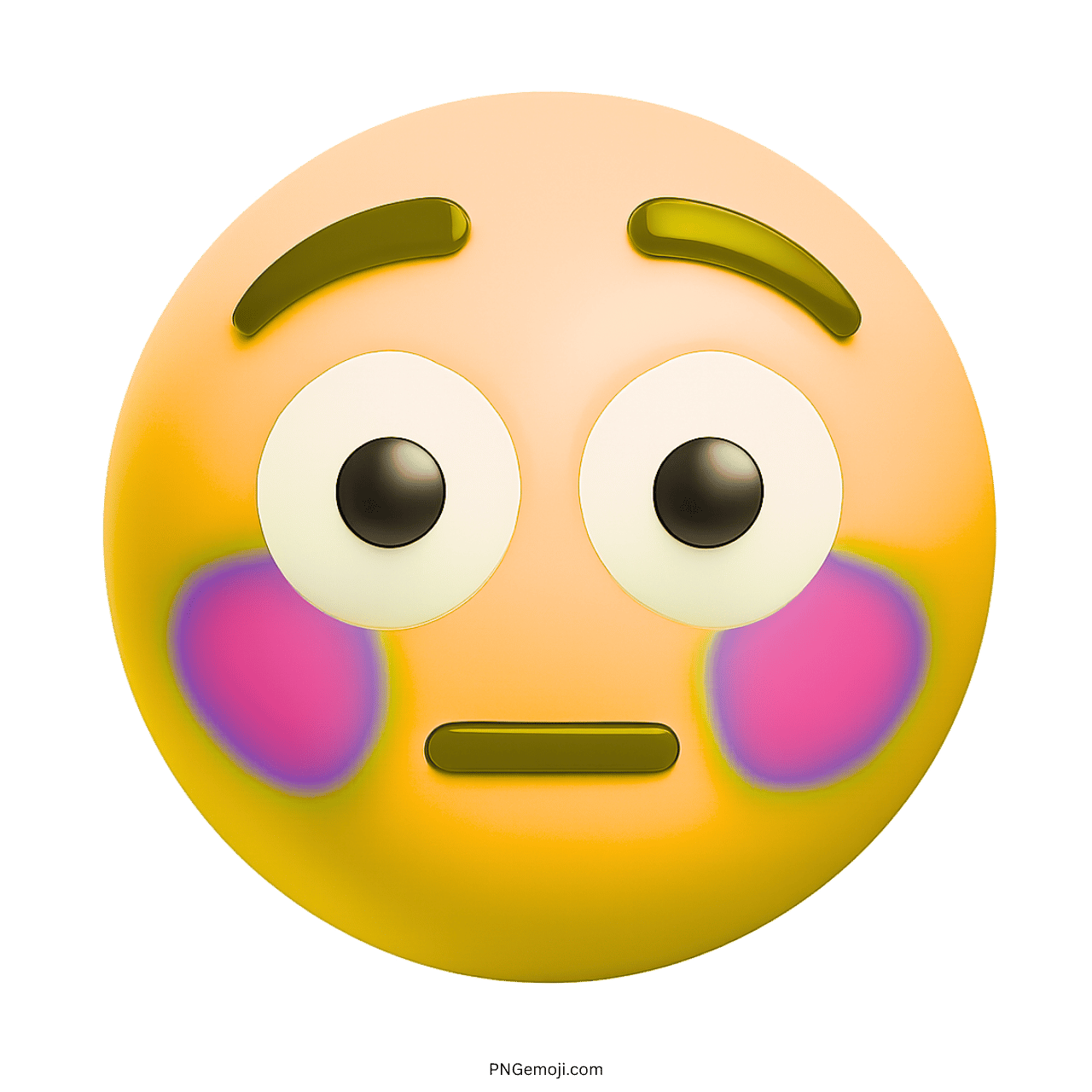 Flushed emoji with yellow color, wide eyes, and pink cheeks showing a surprised expression.