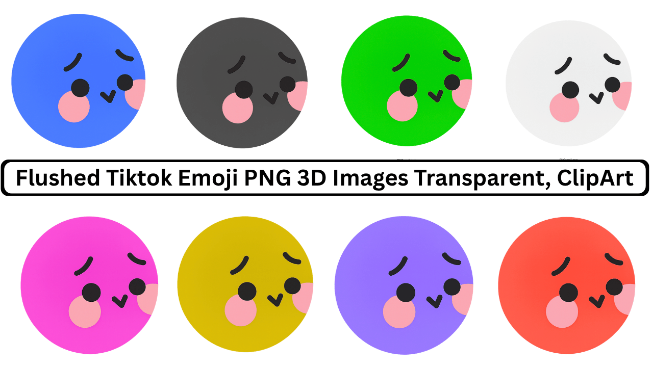 Set of 3D multicolor flushed TikTok emojis with blush cheeks transparent PNG clipart