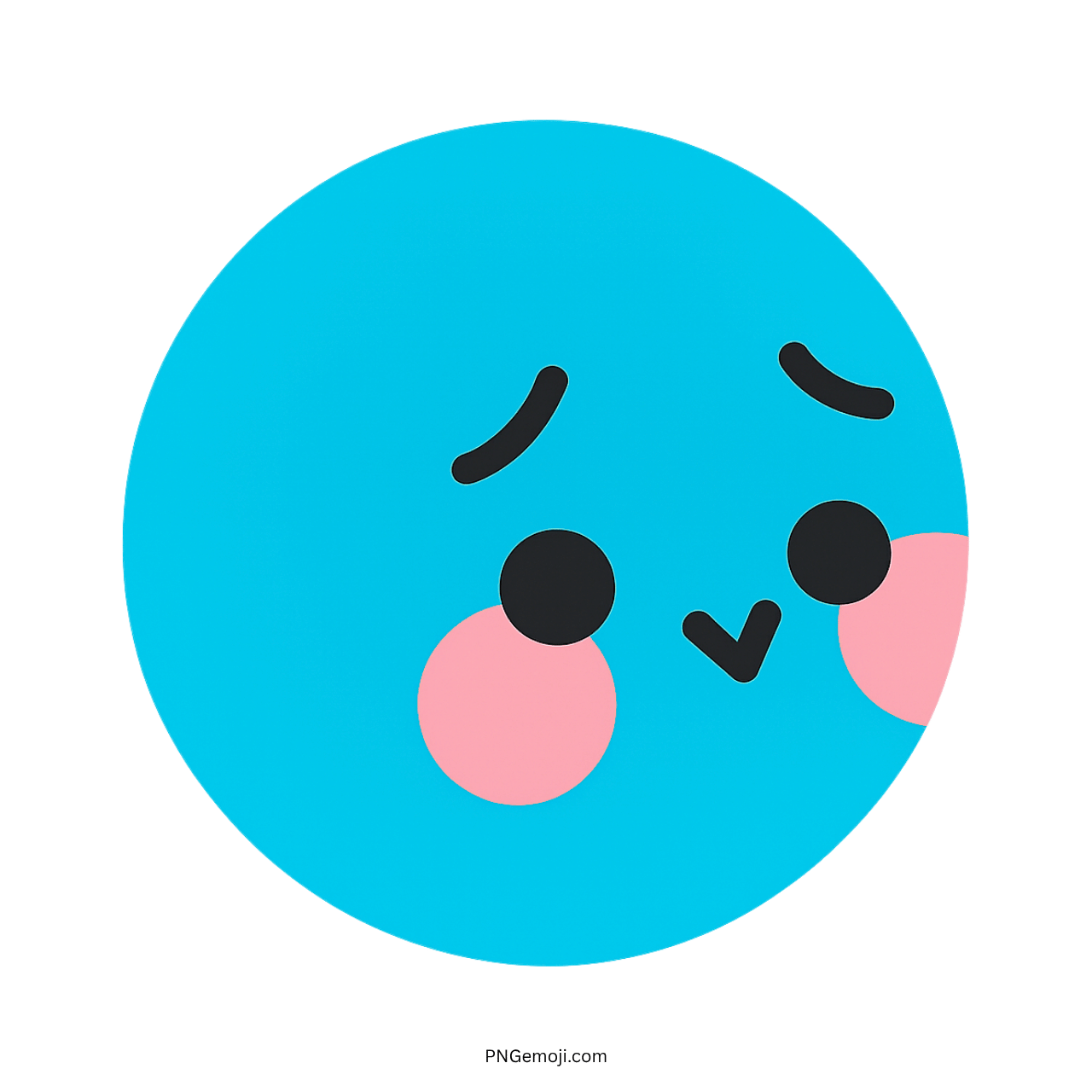 Blue flushed TikTok emoji with shy blushing cheeks and cute facial expression PNG