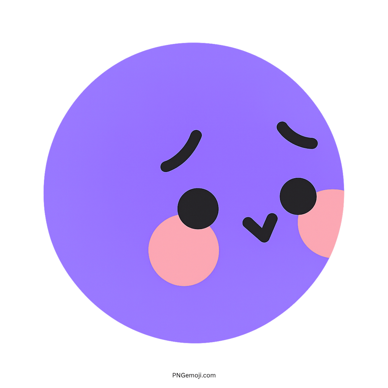 Purple flushed TikTok emoji with shy blushing cheeks and cute facial expression PNG
