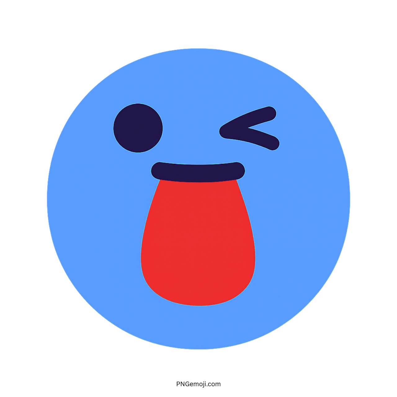 Funny blue TikTok emoji winking with tongue out on transparent background
