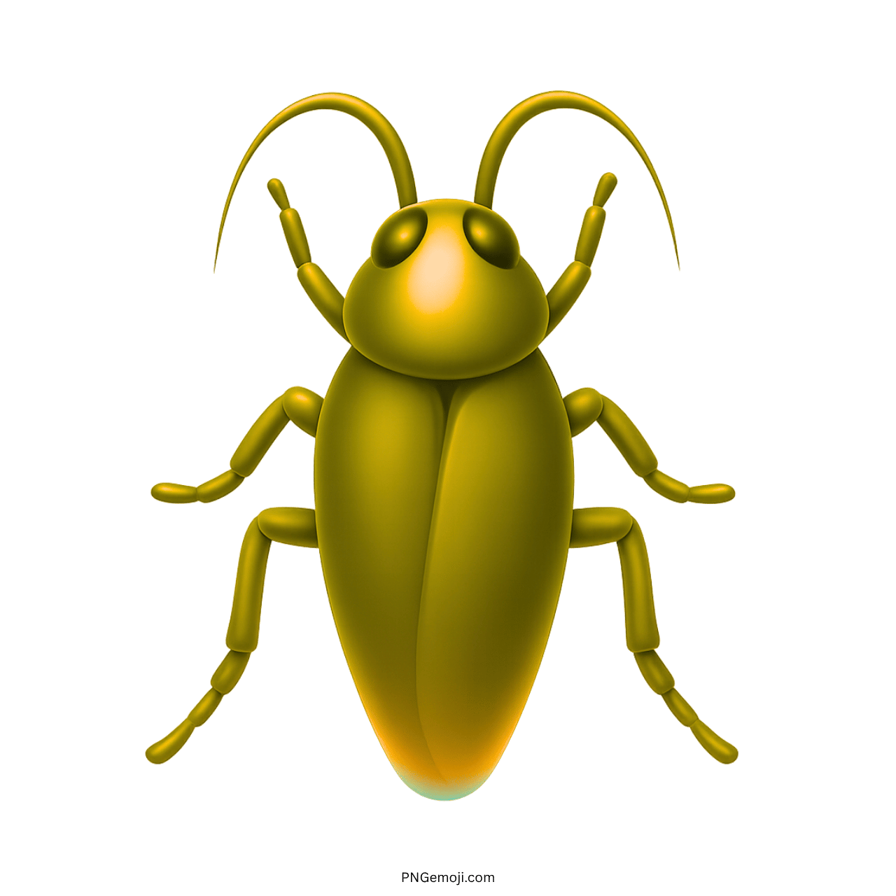 Golden 3D cockroach emoji icon with glowing effect and realistic jointed legs