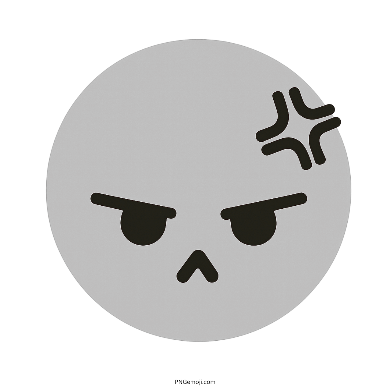 Gray angry TikTok emoji with black frown and forehead anger symbol for online reactions