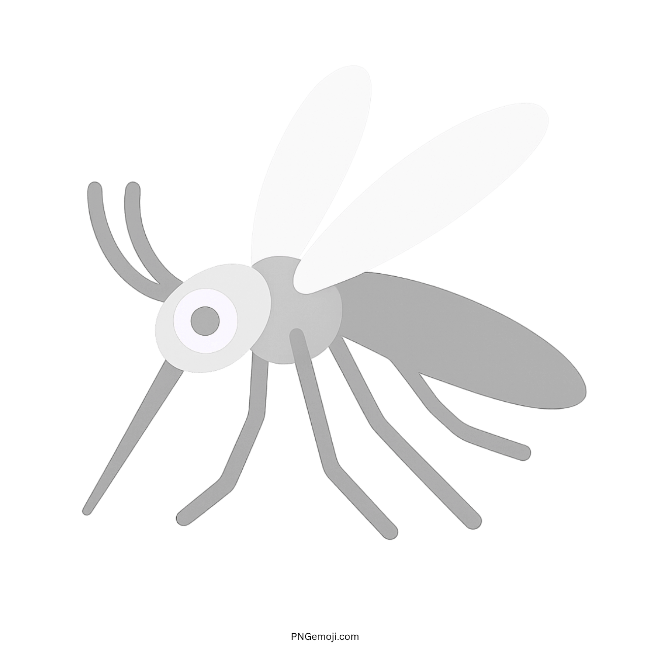 Gray mosquito emoji cartoon with white wings and flat minimal vector style design