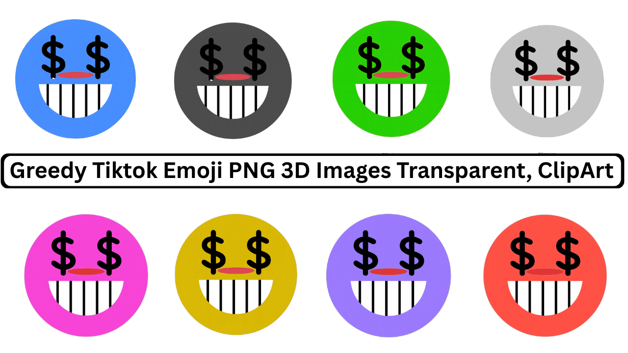Greedy TikTok emoji set with multicolor dollar sign eyes and big toothy smiles