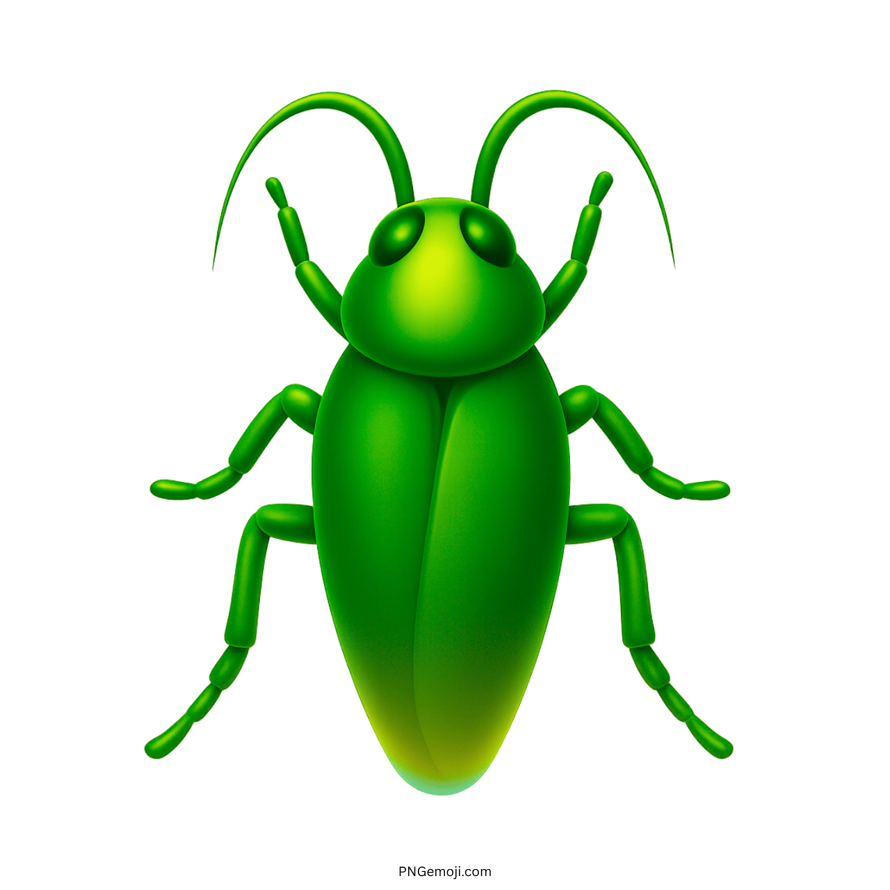 Vibrant green 3D cockroach emoji with curved antennae and shiny segmented body