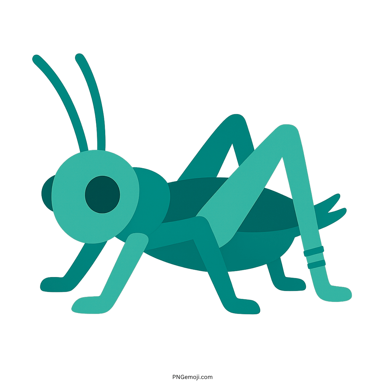 Green 3D cricket insect emoji clipart with curved antennae and long hind legs PNG