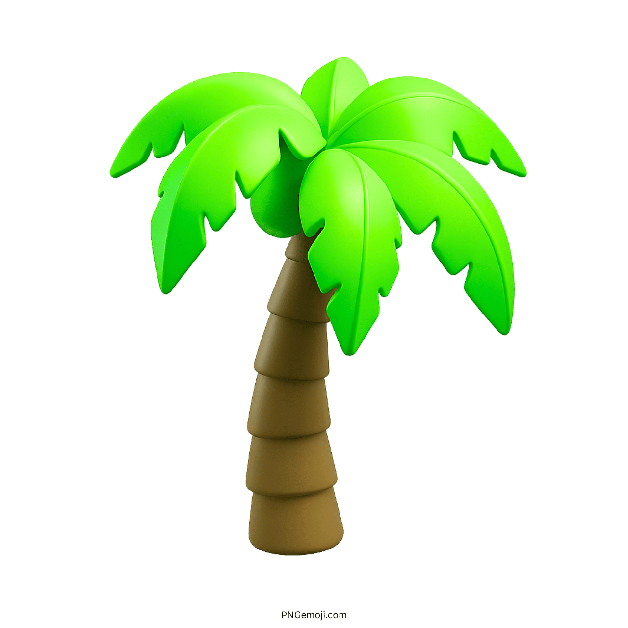 Green 3D tropical palm tree emoji with cartoon brown trunk and bright leaves