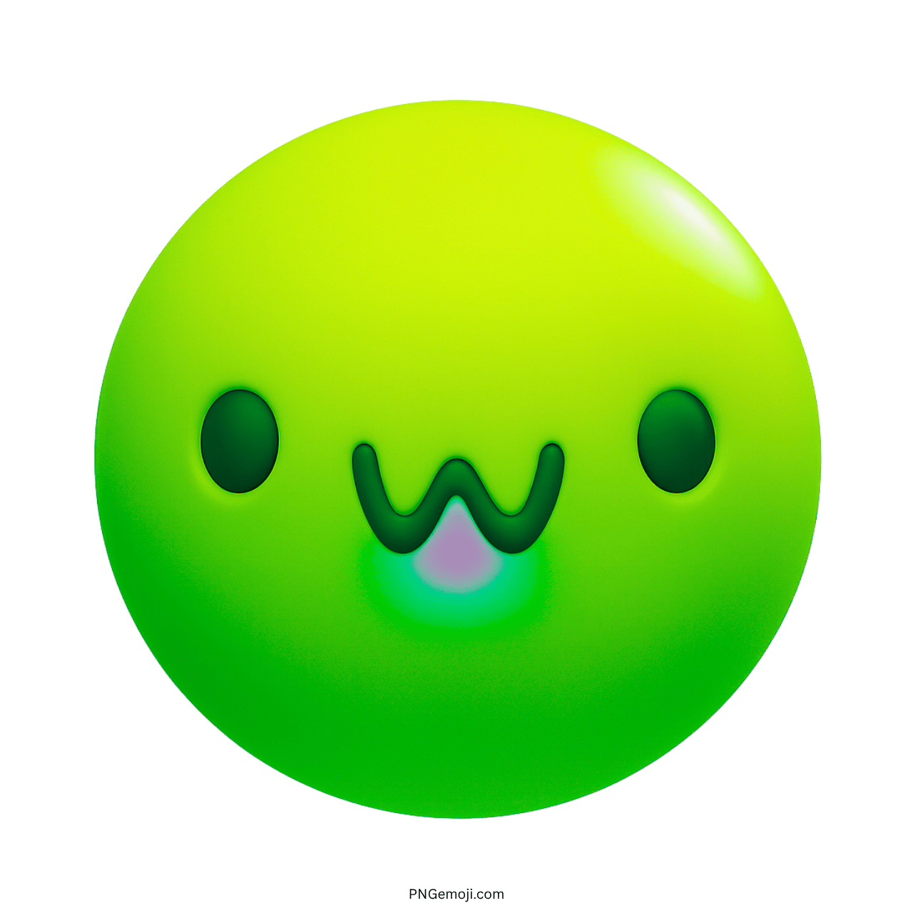 Bright green 3D UwU emoji with cute round kawaii face
