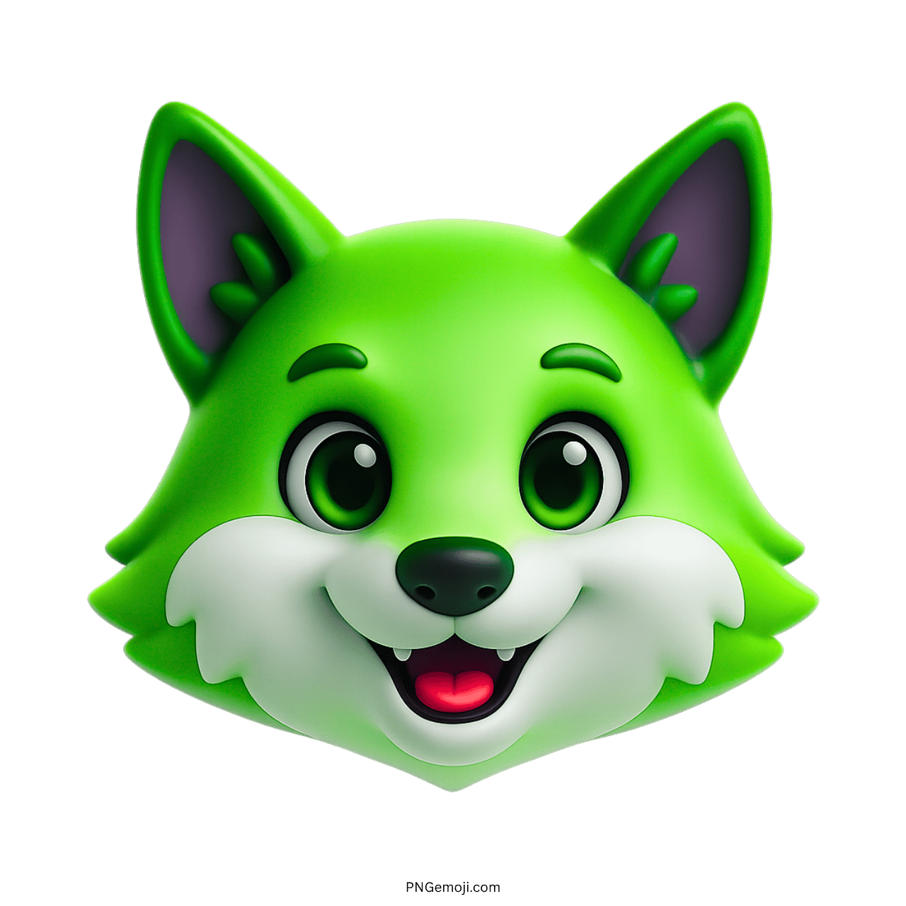 Green 3D wolf emoji icon with cheerful cartoon face and expressive animal design